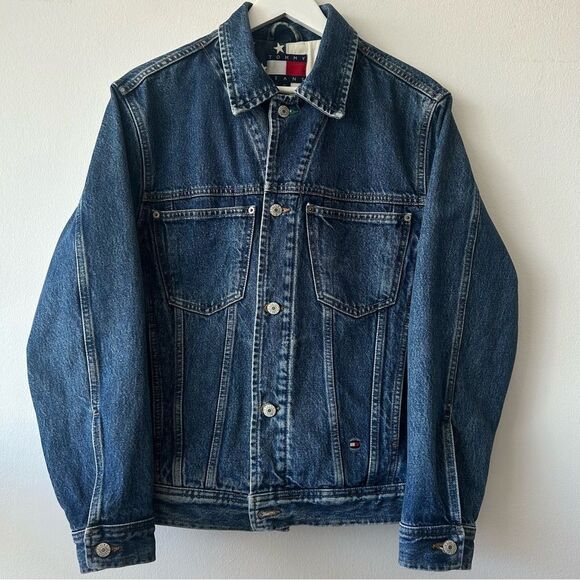Tommy Hilfiger Jackets & Blazers - Vintage Tommy Hilfiger Blue Denim Jacket with Red and White Logo
